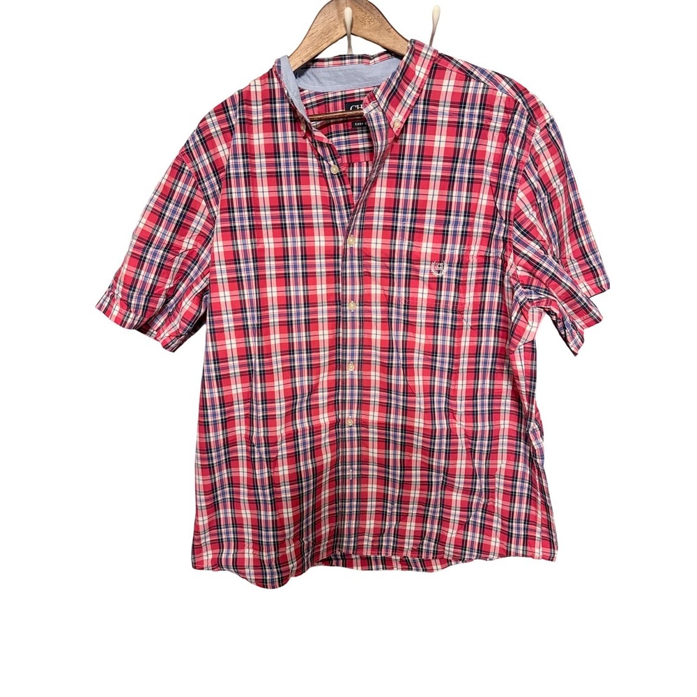 Chaps Easy Care Shirt Mens‎ XXL Red Plaid Check Short Sleeve Button Down